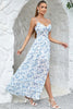 Indlæs billede til gallerivisning Blomstertrykt blå formel kjole med slids