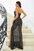 Indlæs billede til gallerivisning Sort paillet, kærestehals, stropløs havfrue, lang formel kjole