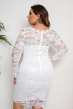 Hvid bodycon plus size midi blondekjole med lange ærmer