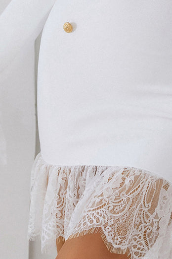 Hvid havfrue firkantet hals bodycon kjole med lange ærmer