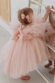 Blush pink A Line tyl pige kjole med cap ærmer