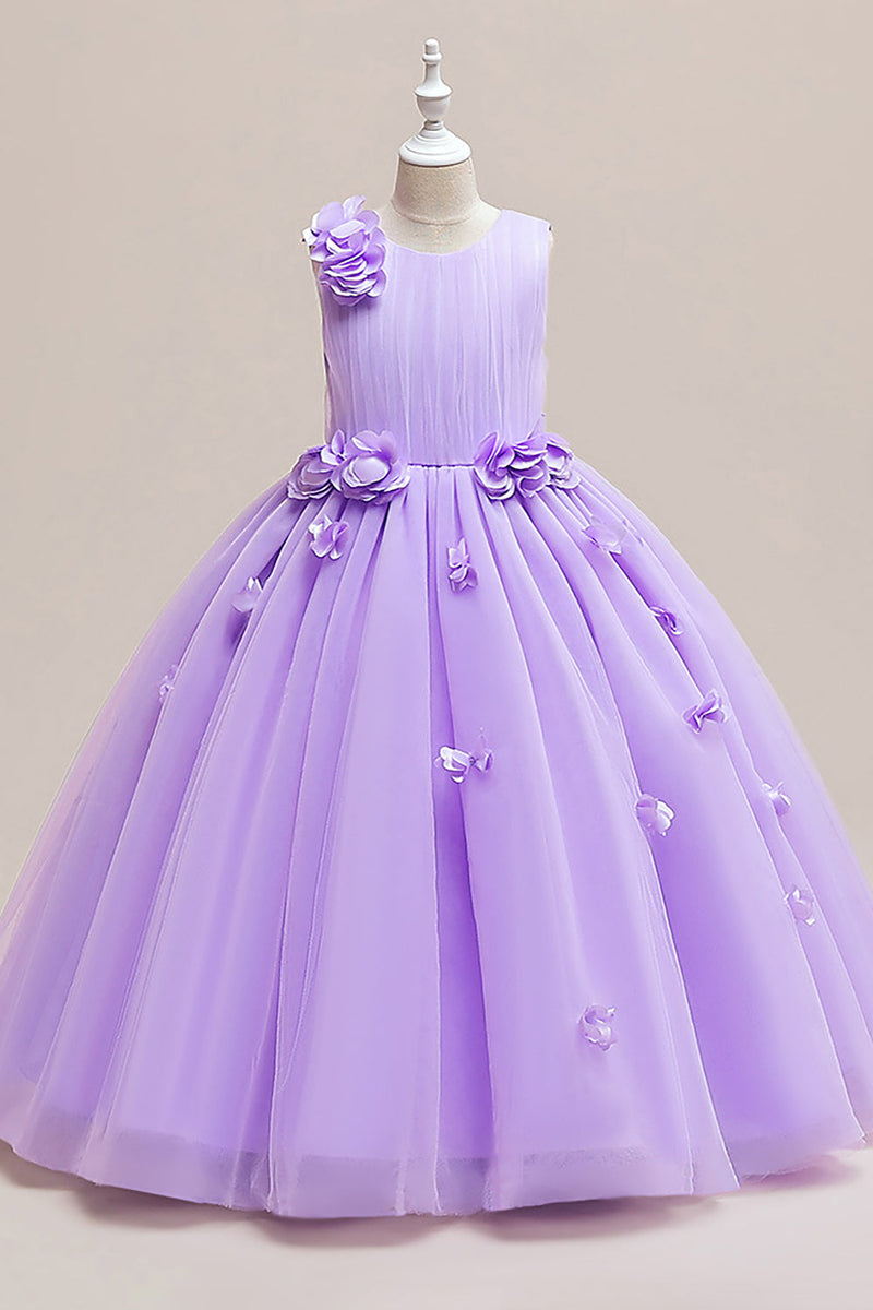 Indlæs billede til gallerivisning Lilac A-Line tyl blomst pige kjole med blomster