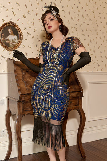 Sort gylden 1920 retro paillet kjole