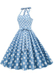 Halter Blå Polka Prikker 1950'erne Kjole