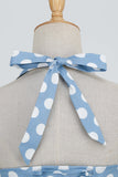 Halter Blå Polka Prikker 1950'erne Kjole