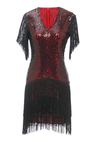 Sort rød V hals 1920'erne Party Dress