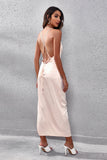 Champagne Backless Prom Kjole med slids