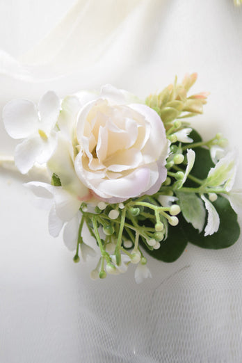 Hvid kunstig rose bryllup håndled corsage
