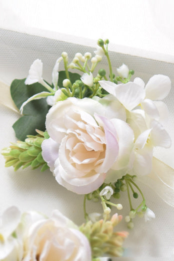 Hvid kunstig rose bryllup håndled corsage