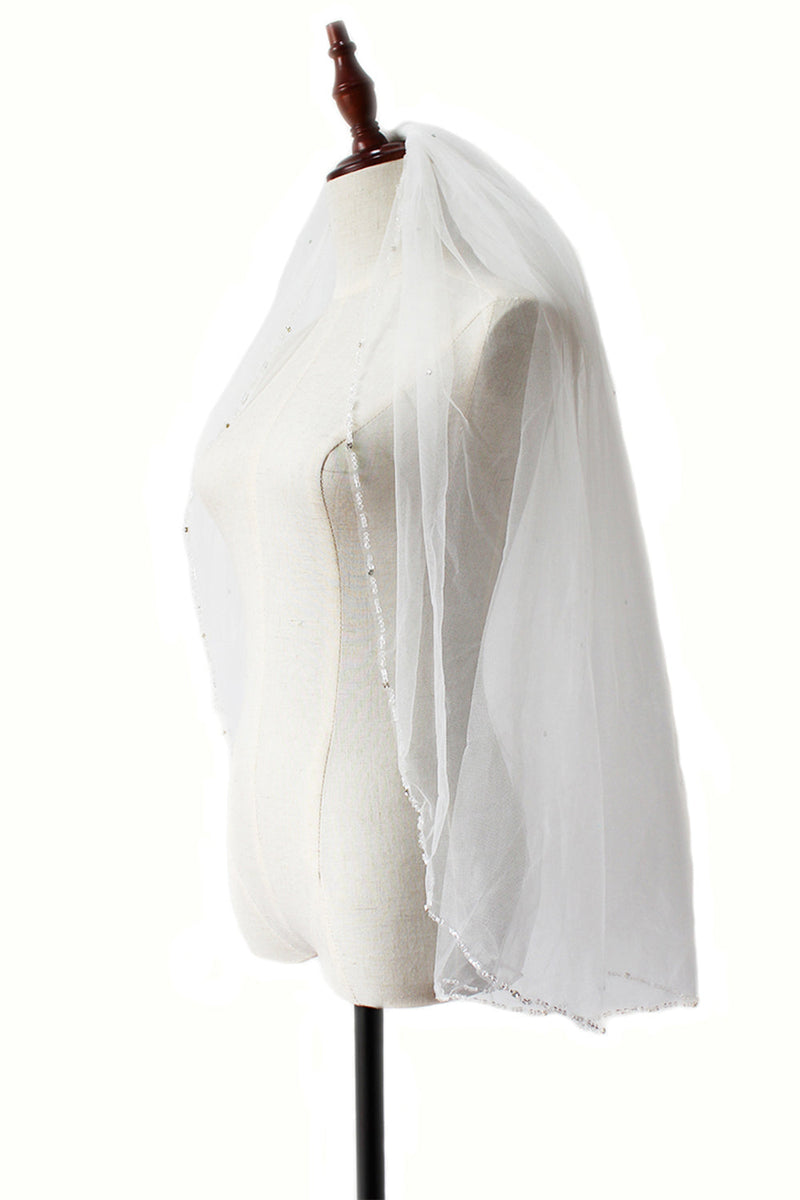 Indlæs billede til gallerivisning Hvid håndlavet beaded mid-længde brude slør
