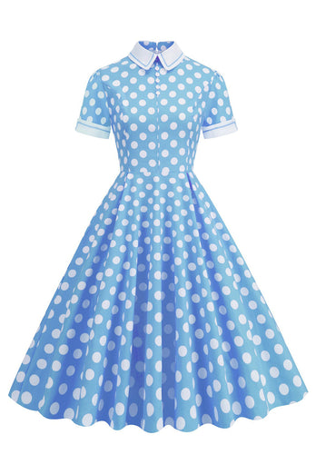 Hepburn Style Polka Dots Vintage kjole med korte ærmer