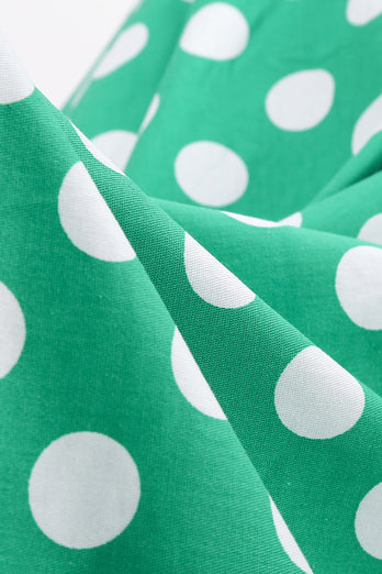 Grøn Hvid Dot Vintage Kjole med korte ærmer