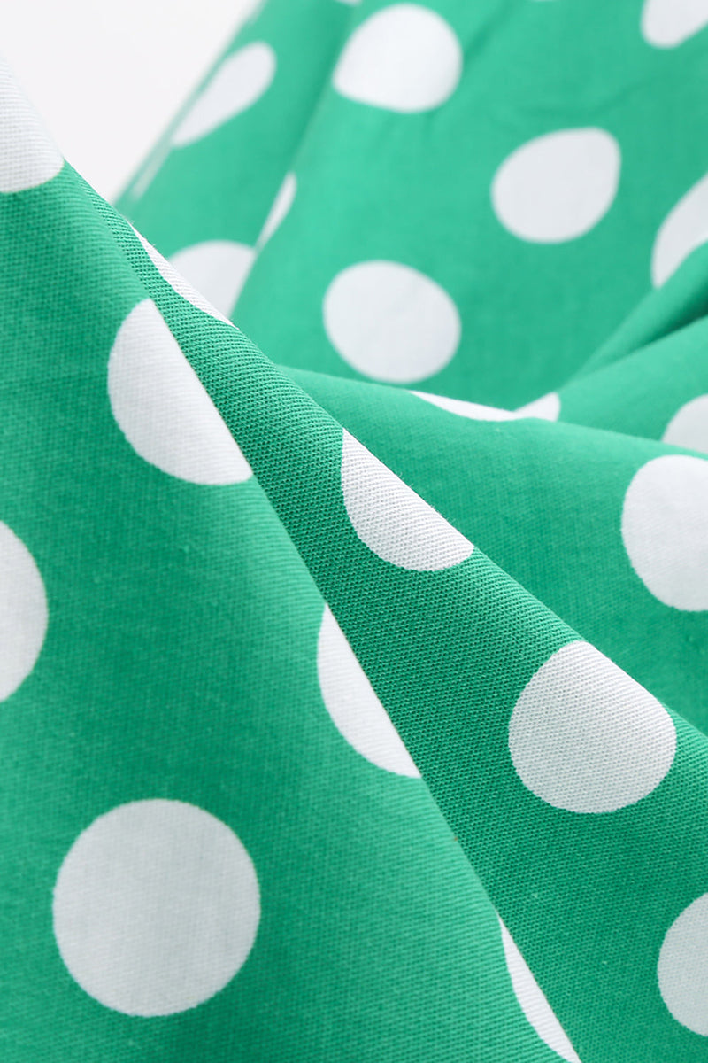 Indlæs billede til gallerivisning Grøn Hvid Dot Vintage Kjole med korte ærmer