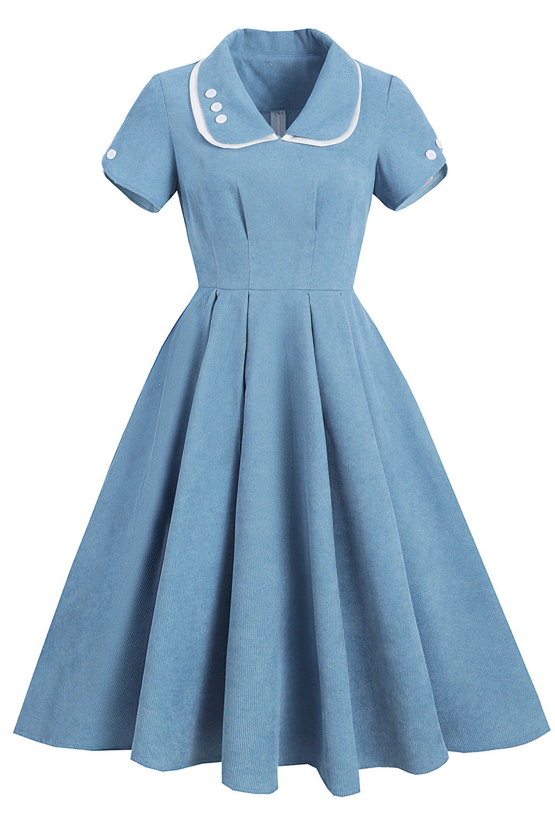 ZAPAKA Kvinder Vintage Kjole Blå Solid A-line 1950'erne Swing Dress – ZAPAKA