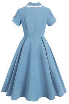 Vintage Blå Solid 1950'erne Swing Dress