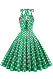 Grøn Halter Polka Dots 1950'erne Kjole