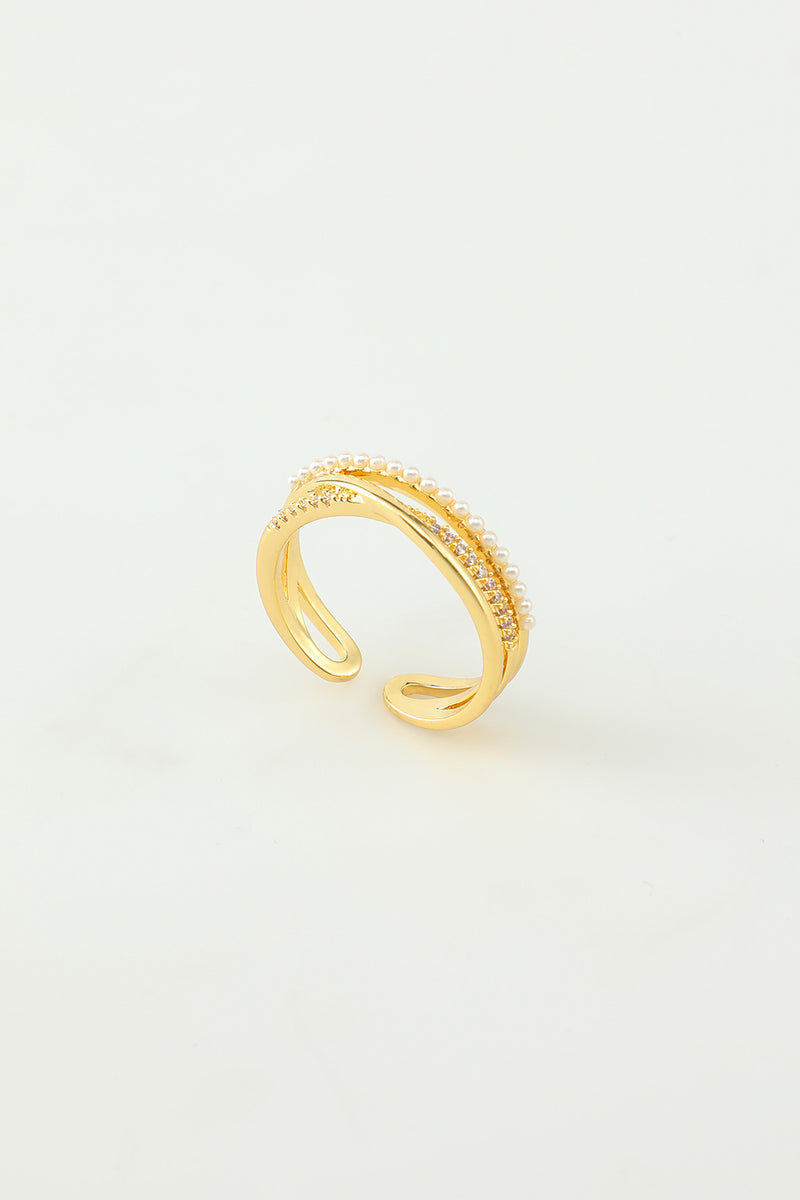 Indlæs billede til gallerivisning Gylden Zircon Ring med perle