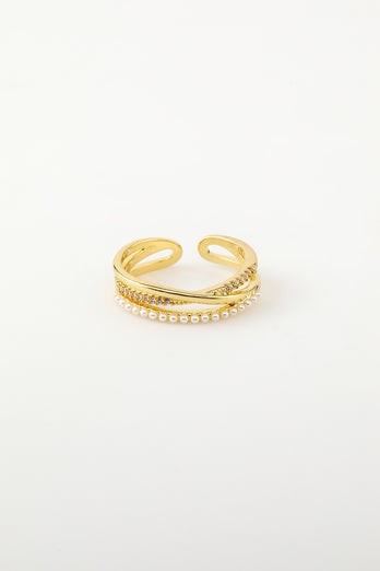 Gylden Zircon Ring med perle