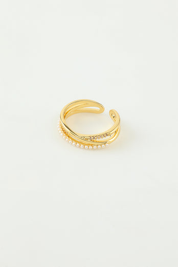 Gylden Zircon Ring med perle