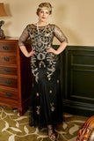 Sort Gylden Plus Size 1920'er Pailletkjole
