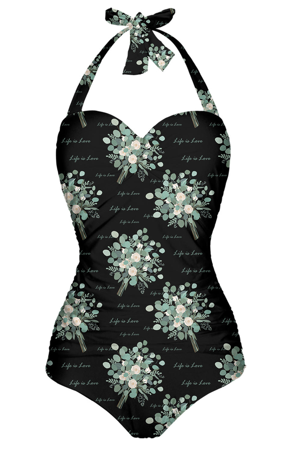 Sort One Piece Halter Badedragt