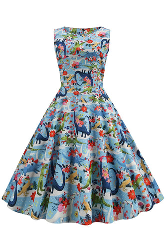 Lyseblå blomster vintage 1950'er kjole
