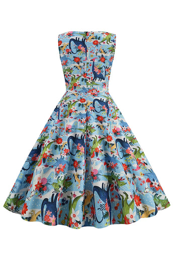 Lyseblå blomster vintage 1950'er kjole