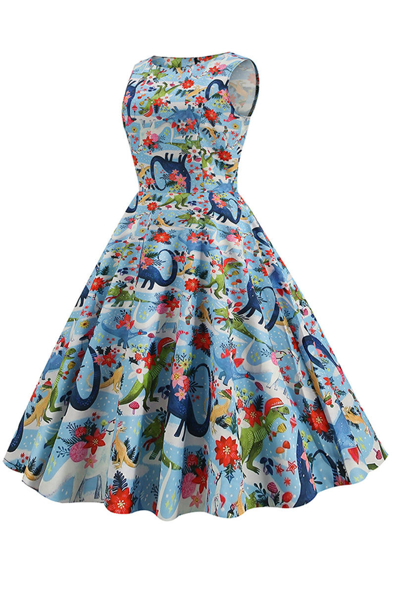 Indlæs billede til gallerivisning Lyseblå blomster vintage 1950&#39;er kjole