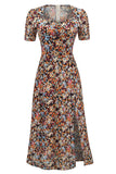 V Hals Floral 1950'erne Vintage Kjole