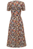 V Hals Floral 1950'erne Vintage Kjole