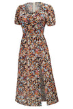 V Hals Floral 1950'erne Vintage Kjole