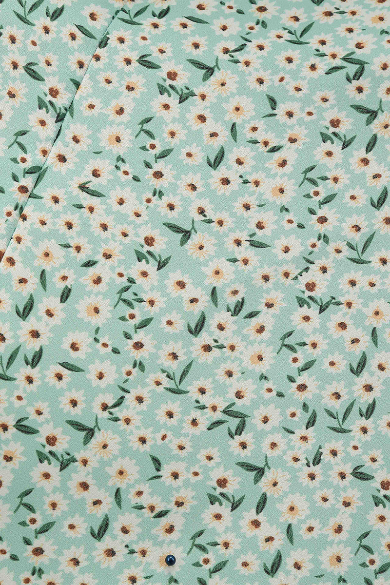 Indlæs billede til gallerivisning Lysegrøn blomsterkjole fra 1950&#39;erne med ærmer