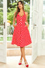 Indlæs billede til gallerivisning Hepburn stil halter hals rød knap polka prikker 1950&#39;erne kjole