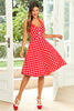 Indlæs billede til gallerivisning Hepburn stil halter hals rød knap polka prikker 1950&#39;erne kjole