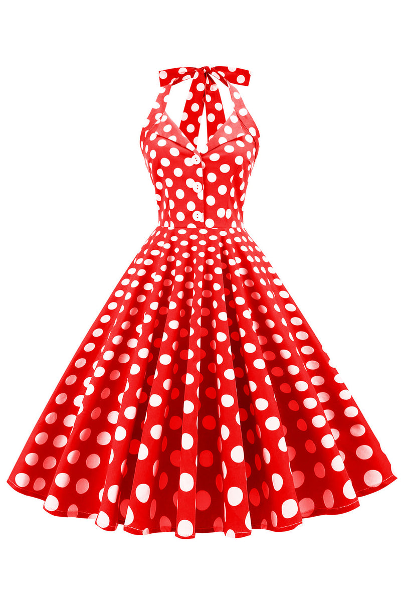 Indlæs billede til gallerivisning Rød knap Polka Prikker 1950&#39;erne Pin Up Dress