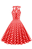 Rød knap Polka Prikker 1950'erne Pin Up Dress