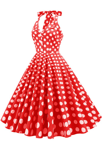 Rød knap Polka Prikker 1950'erne Pin Up Dress