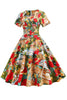 Indlæs billede til gallerivisning Gul og grøn floral vintage 1950&#39;er kjole med ærmer