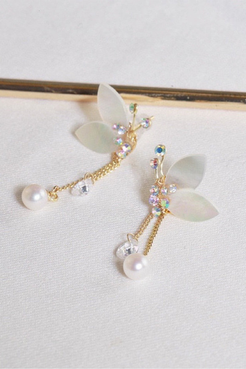 Indlæs billede til gallerivisning Ferskvands perle krystalskal sommerfugl øreringe