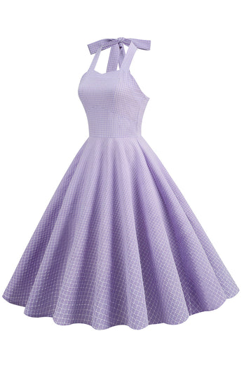 Lavendel Halter Plaid Vintage Kjole