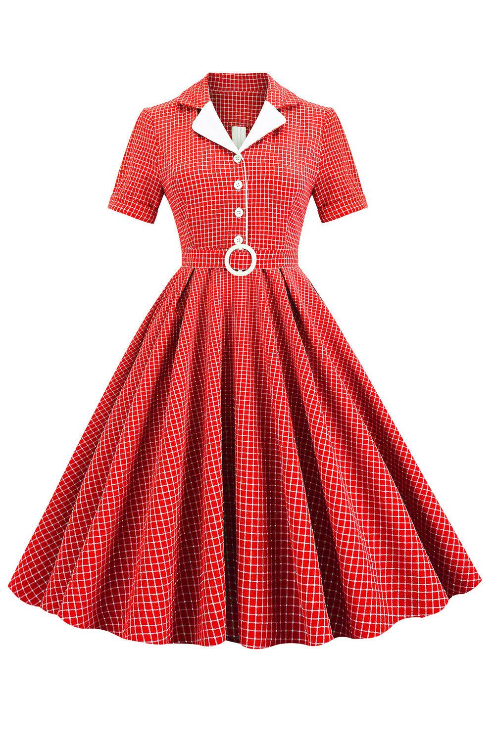 Zapaka Kvinder Rød Retro Kjole Stil 1950'erne Kjole med korte ærmer – ZAPAKA DA