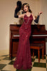 Indlæs billede til gallerivisning Røde pailletter V-hals Lang kjole fra 1920&#39;erne