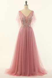 Blush Beading Tulle A-line Gallakjole