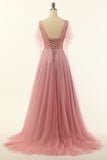 Blush Beading Tulle A-line Gallakjole