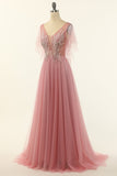 Blush Beading Tulle A-line Gallakjole