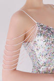 Sølv Pink Sequined Spaghetti Straps Mermaid Prom Kjole