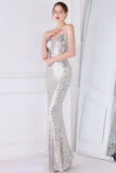 Sølv Pink Sequined Spaghetti Straps Mermaid Prom Kjole