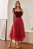 Bordeaux Tulle Homecoming Kjole med Bowknot