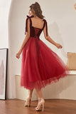 Bordeaux Tulle Homecoming Kjole med Bowknot