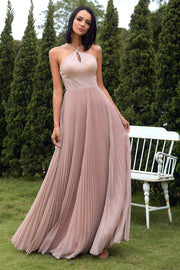 Blush Halter Sparkly Prom Kjole med flæser